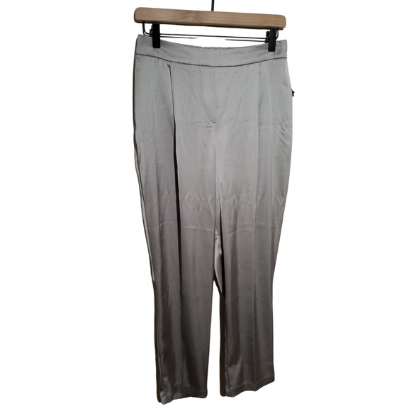Rachel Zoe Silver Satin Pleated Pants Elastic Waist Pockets Size 4 NWT - Picture 1 of 8